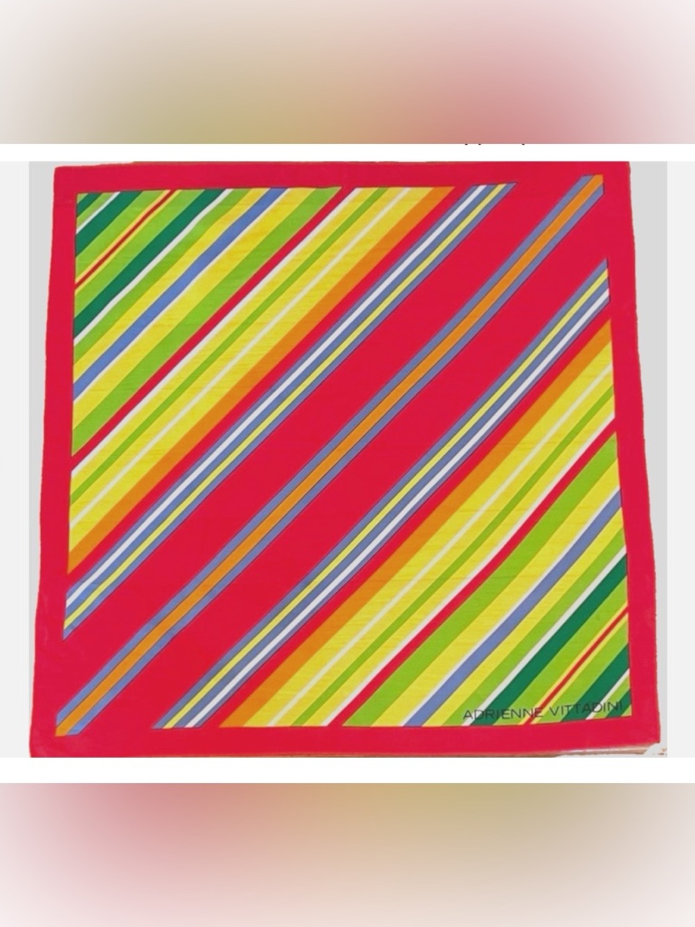 Adrienne Vittadini Square Scarf Rainbow Stripe Multicolor Retro Mod